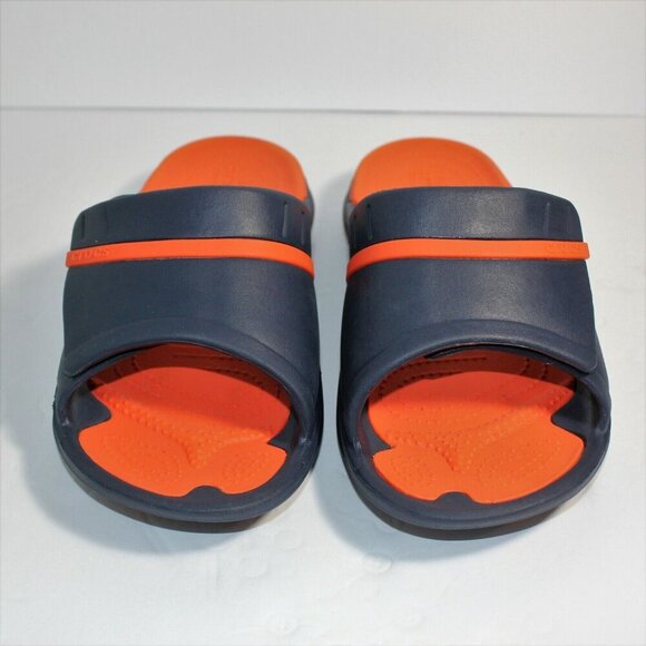 Crocs Dual Comfort Slide Sandal Two Tone Orange Blue Womens 7 Mens 5 Unisex - Picture 3 of 10